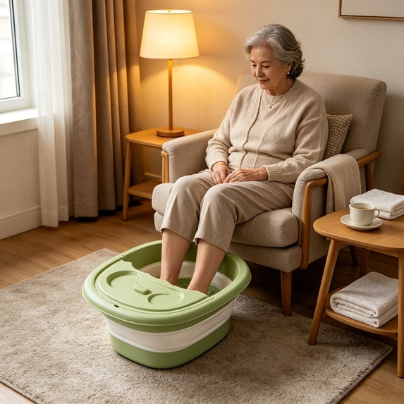 Kieccall Foldable Foot Bath Tub with Lid Massage Soaking Basin, Collapsible Foot Soak Tub for Home Use, Warm Water Foot Spa Bucket with Massage Rollers Gift