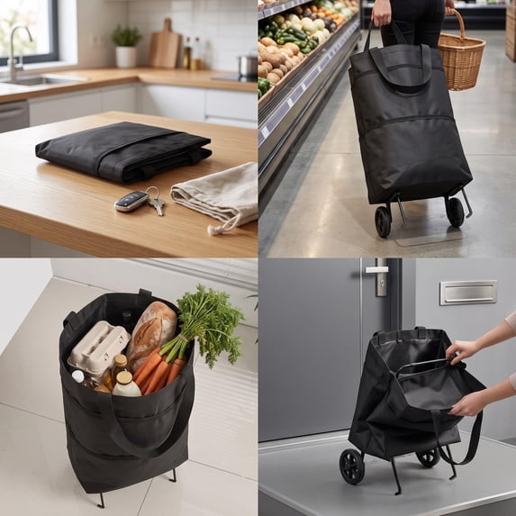 Kieccall Foldable Rolling Utility Cart, Portable Collapsible Shopping Trolley with Wheels, Lightweight Carry Hand Cart for Grocery Laundry Home Use Gift