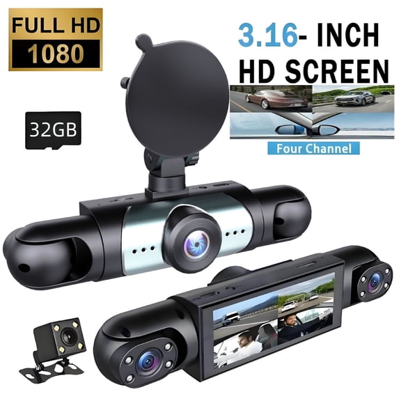 Kieccall Four Lens WiFi Vehicle Dash Cam High Definition Driving Recorder Night Vision Monitoring Device for Auto Travel Safety Protection Gift
