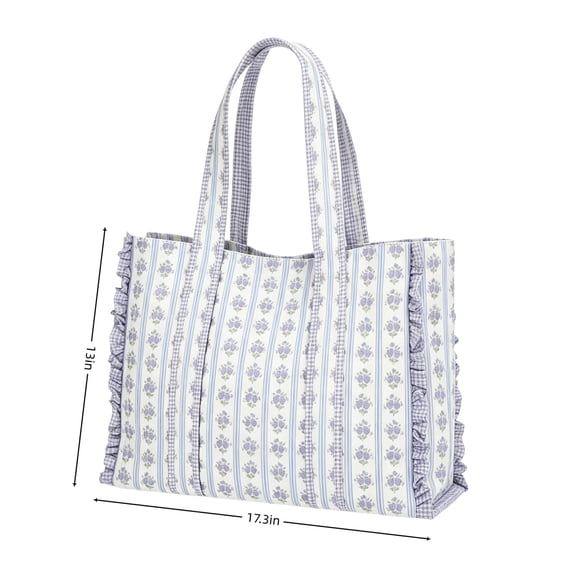 Kieccall French Vintage Floral Print Canvas Tote Bag Large Capacity Casual Shoulder Handbag for Travel Shopping Daily Use Stylish Canvas Shopper Bag for Women Everyday Use Gift