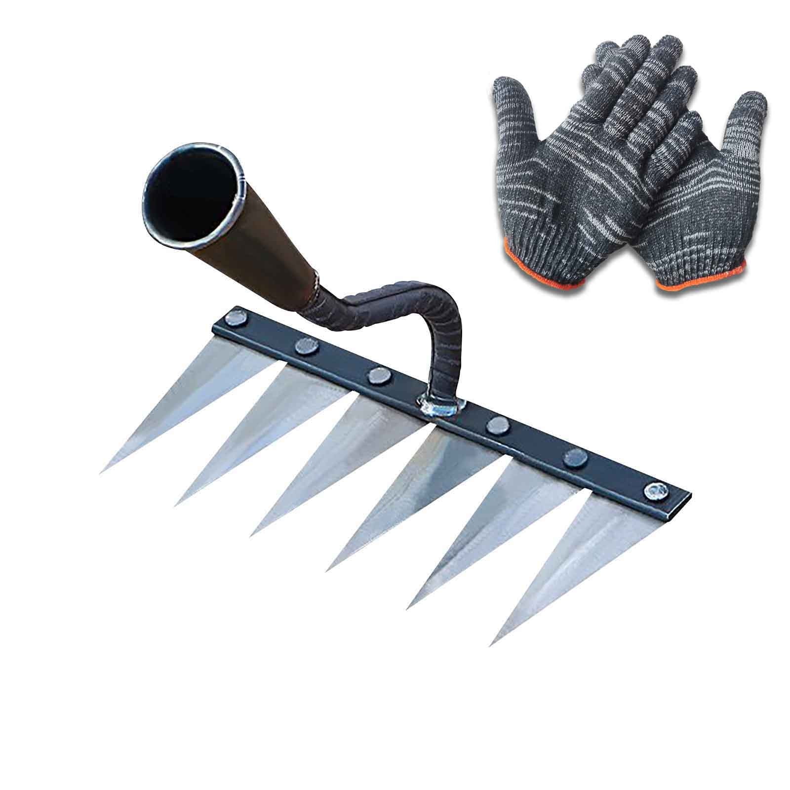 Kieccall Garden Rake Hoe Weeding Tool Combo with 1 Pair Gloves for Farm Garden Lawn Weeding and Soil Cultivating Work C weeding tool