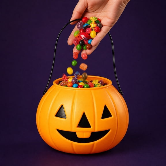 Kieccall Halloween Pumpkin Light Bucket with Lid Handheld Candy Pail for Party Favors Gift