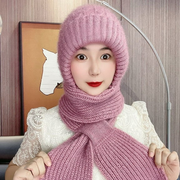 Kieccall Hat And Scarf Integrated Ear Protection Windproof Scarf, Winter Warm Knitted Hat Scarf, Thickening Hat Scarf