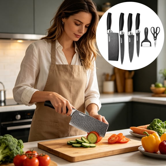 Kieccall Kitchen Knife Set, 6 Piece Sharp Cutting Tool Collection for Chopping Slicing Dicing Daily Meal Preparation