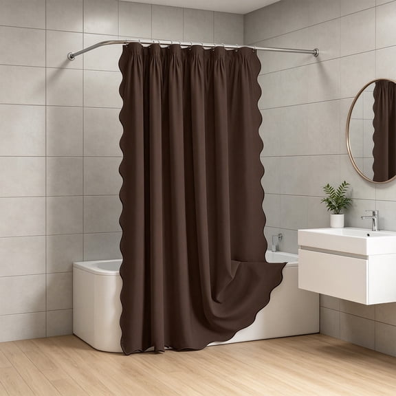 Kieccall Linen Textured Shower Curtain Wavy Edge Bath Screen Waterproof Fabric Drape, 70.87 by 78.74 Inch for Bathroom Shower Tub Separation Home Decor Daily Wet Dry Partition Gift