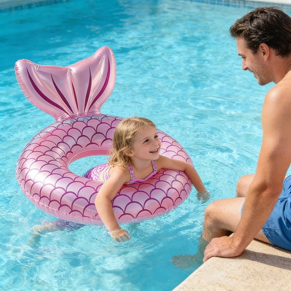 Kieccall Mermaid Swim Ring Glitter Tail Inflatable Float for Pool Beach Water Fun and Summer Outdoor Activities Gift