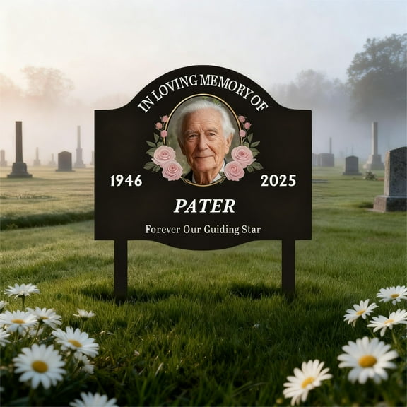 Kieccall Metal Memorial Plaque for Cemetery Garden, Personalized Tomb Sign with Weatherproof Finish, Outdoor Decor for Remembrance, Laser Engraved Customizable Designs