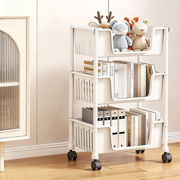 Kieccall Mobile Storage Cart Multi Layer Bookshelf Rolling Organizer Versatile Furniture for Living Room Home Space Arrangement