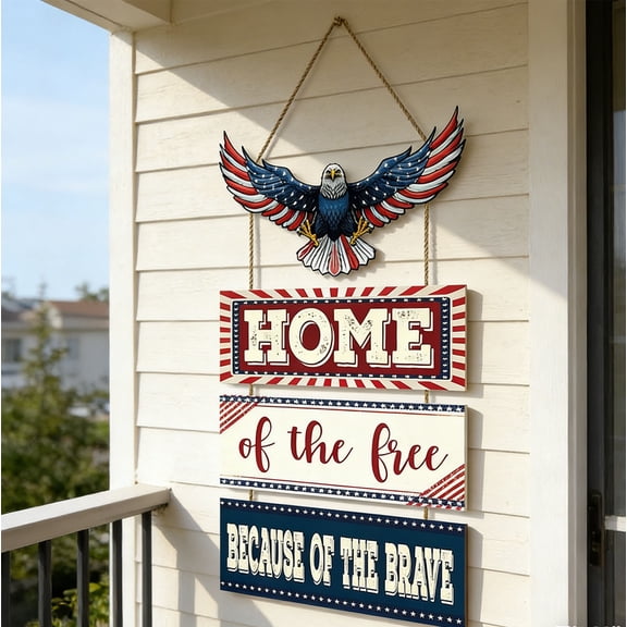Kieccall Patriotic Bald Eagle Wooden Sign Home of the Free Door Plaque for 250th July 4th Wall Decor
