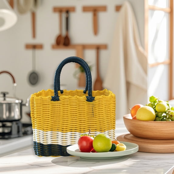 Kieccall Plastic Woven Storage Basket with Handles Portable Multi Use Bin for Home Gift