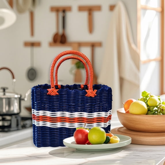 Kieccall Plastic Woven Storage Basket with Handles Portable Multi Use Bin for Home Gift
