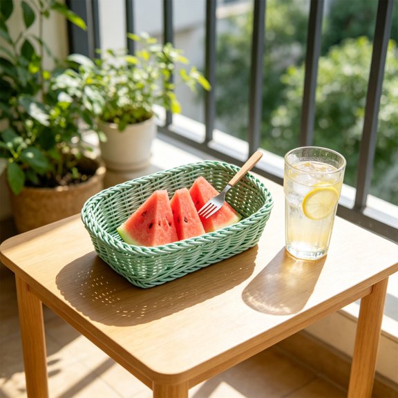 Kieccall Rattan Look Woven Storage Basket Decorative Organizer Bin for Kitchen Gift