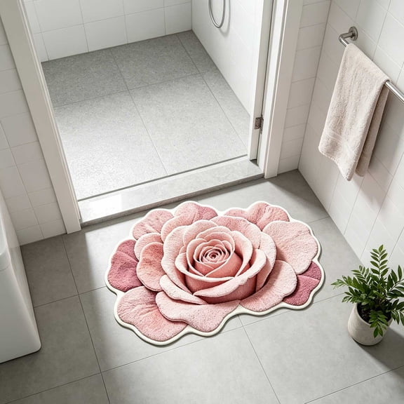 Kieccall Rose Shaped Diatomaceous Earth Bath Mat Non Slip Absorbent Quick Dry Bathroom Floor Rug Gift