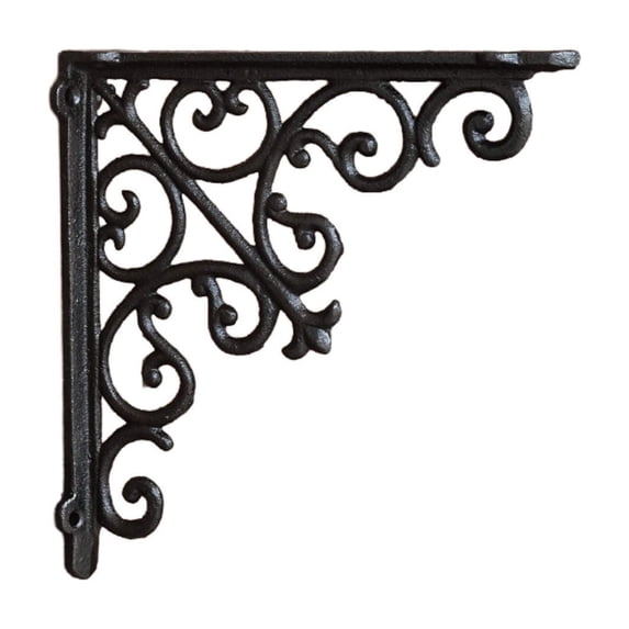 Kieccall Rustic Vintage Scroll Cast Iron Shelf Bracket Sturdy Heavy Duty Decorative Wall Mount Support for Floating Shelves Antique Black Corbel for Window Mantel Home Decor Gift