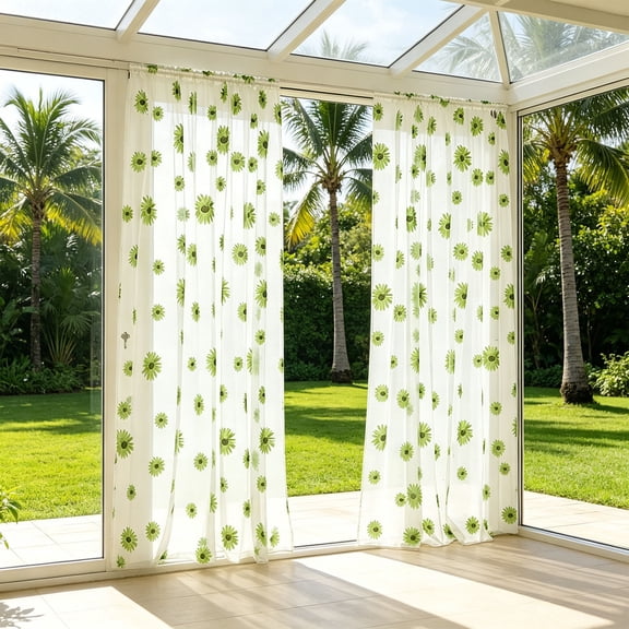 Kieccall Sheer Curtain Mesh Window Drape, 39.37 x 78.74 Inch Sunflower Pattern Breathable Mosquito Proof Curtain for Patio Yard Romantic Country Outdoor Decor Gift