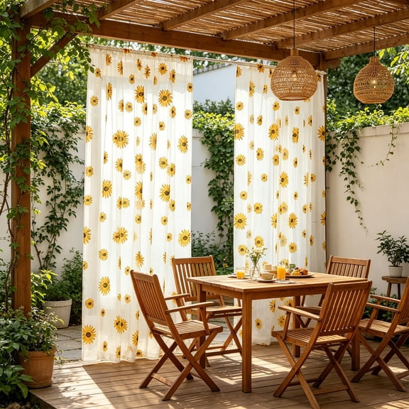 Kieccall Sheer Curtain Mesh Window Drape, 39.37 x 78.74 Inch Sunflower Pattern Breathable Mosquito Proof Curtain for Patio Yard Romantic Country Outdoor Decor Gift