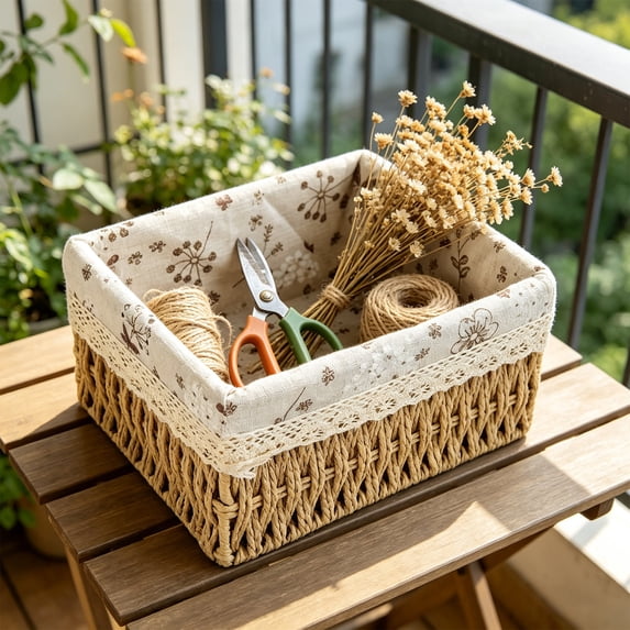 Kieccall Small Lined Woven Storage Basket Household Desktop Organization Bin Gift