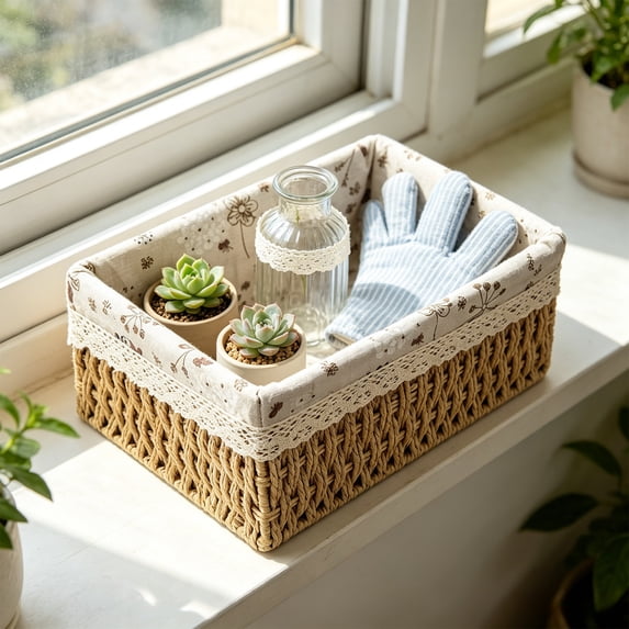 Kieccall Small Lined Woven Storage Basket Household Desktop Organization Bin Gift