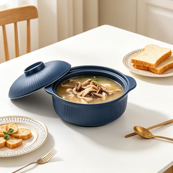 Kieccall Striped Microwave Safe Cooking Pot With Heat Resistant Lid Gift