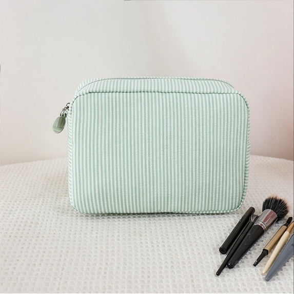 Kieccall Striped Travel Cosmetic Bag Soft Portable Toiletry Organizer Bag For Daily Outdoor Storage Gift
