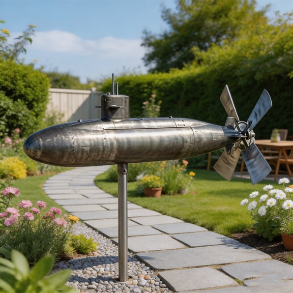 Kieccall Submarine Shaped Wind Spinner Outdoor Wind Driven Decorative Ornament For Garden Yard Lawn Courtyard Landscape Decoration Gift