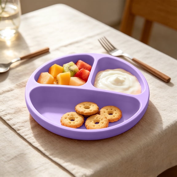 Kieccall Three Grid Anti Slip Suction Plate, Stable Dining Tray, Shockproof Tableware for Household Daily Food Serving Needs