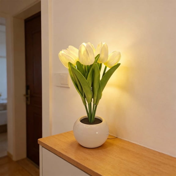 Kieccall Tulip Shape 6 Head LED Night Light Table Lamp USB Plug in Decorative Light for Bedroom Desktop Home Gift Giving