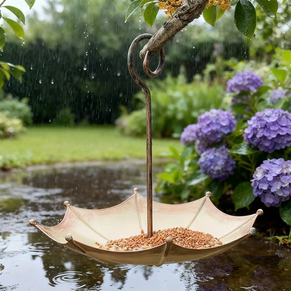 Kieccall Umbrella Shaped Bird Feeder Hanging Outdoor Garden Bird Feeding Station Gift