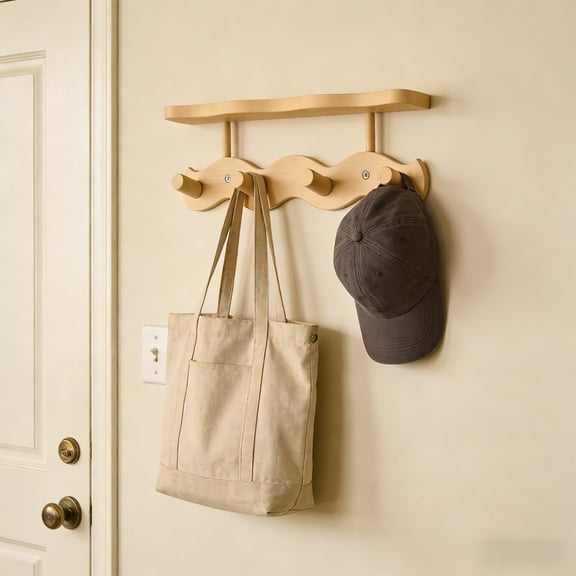Kieccall Wall Mounted Hook Shelf Wavy Board with 4 Hooks for Entryway Storage Gift