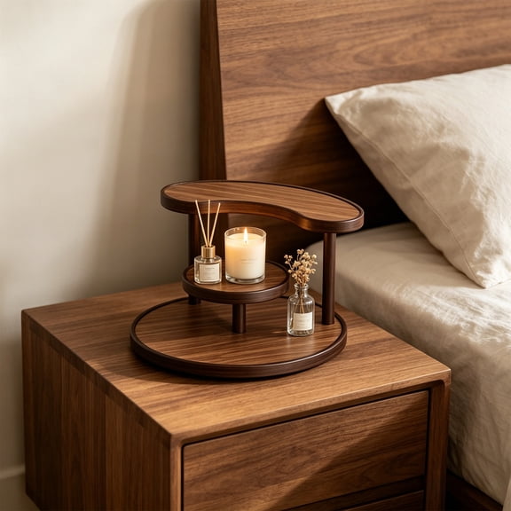 Kieccall Wooden Round Desktop Storage Rack Multi Layer Cosmetic Organizer for Vanity Gift