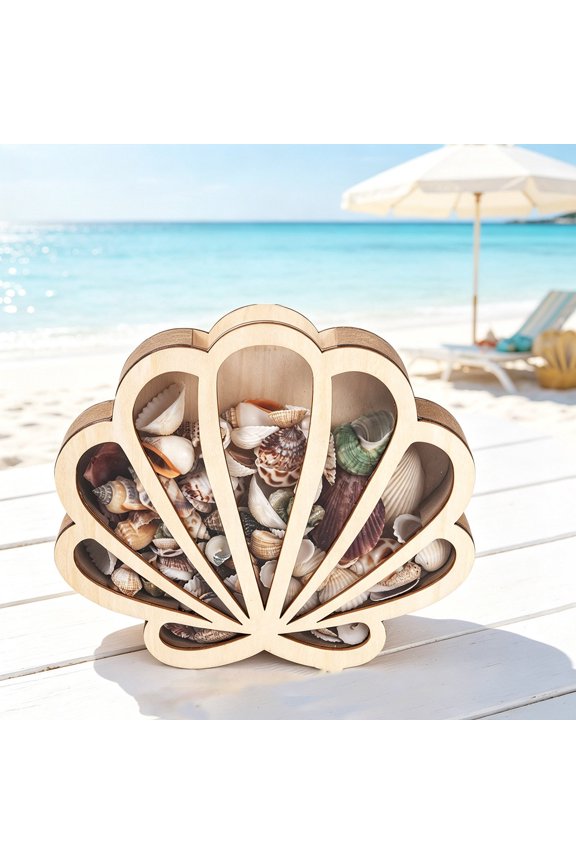 Wooden Seashell Storage Box Beach Themed Desktop Organizer Decorative Keepsake Box Gift