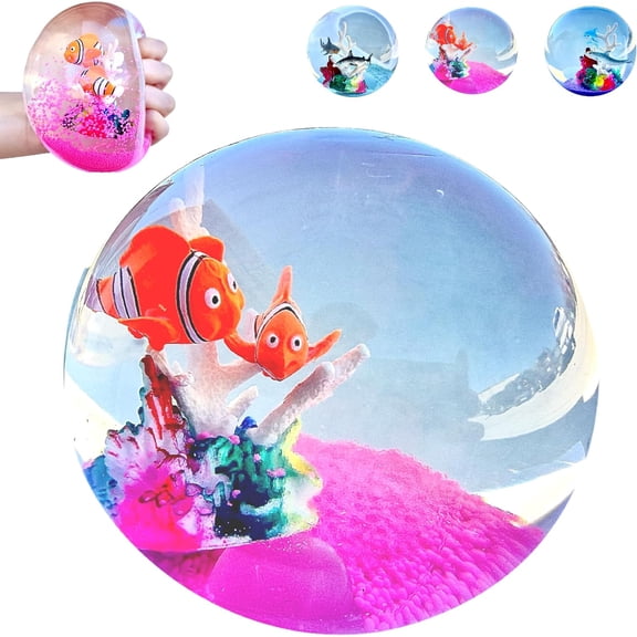 Big Premium Ocean Stress Ball, 70% Larger Than The Standard Squishy Cube, Odor-Free Floating Coral Rock Fish and Glitter Aquarium Sensory Toy, Easy to Clean, Durable - CPC & ASTM Certified 3+