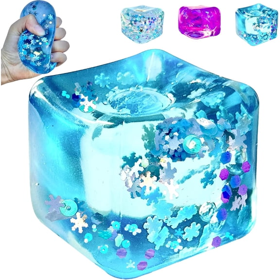 Premium Big Ice Cube with Snowflakes, Odor-Free Slow Rise Cool Sensory Squishy Squeeze Cute Fidget Toy - Easy to Clean - Durable - Gift-Ready - Children Safety Certificate & ASTM Certified 3+