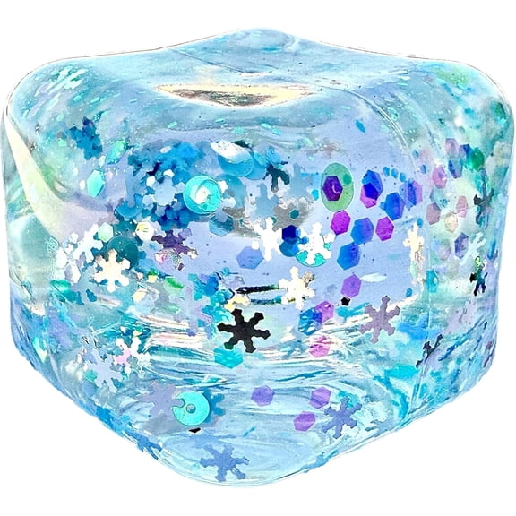 Kiedle Cool Ice Cube with Snowflakes - Nice Sensory Squishy Squeeze Cute Fidget Toy with Slow Rise Squish - 2.25" Cube
