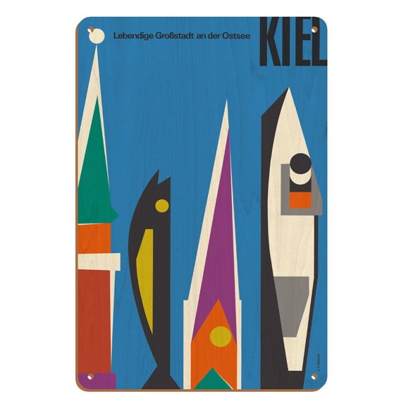 Kiel Germany - Lively City on the Baltic Sea - Vintage Travel Poster by Sigrid and Hans Lämmle c.1950s - 8 x 12 inch Vintage Wood Art Sign