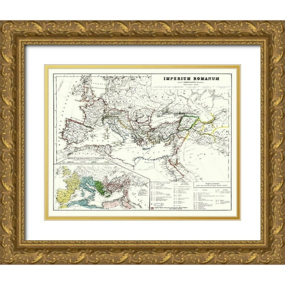 Kiepert 24x20 Gold Ornate Wood Framed with Double Matting Museum Art Print Titled - Roman Empire Europe - Kiepert 1903