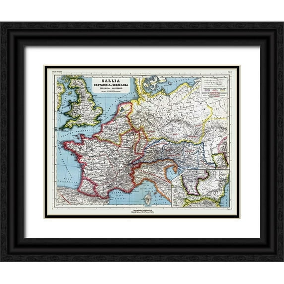 Kiepert 32x26 Black Ornate Wood Framed with Double Matting Museum Art Print Titled - Europe Gallia Britannia Germania - Kiepert 1903