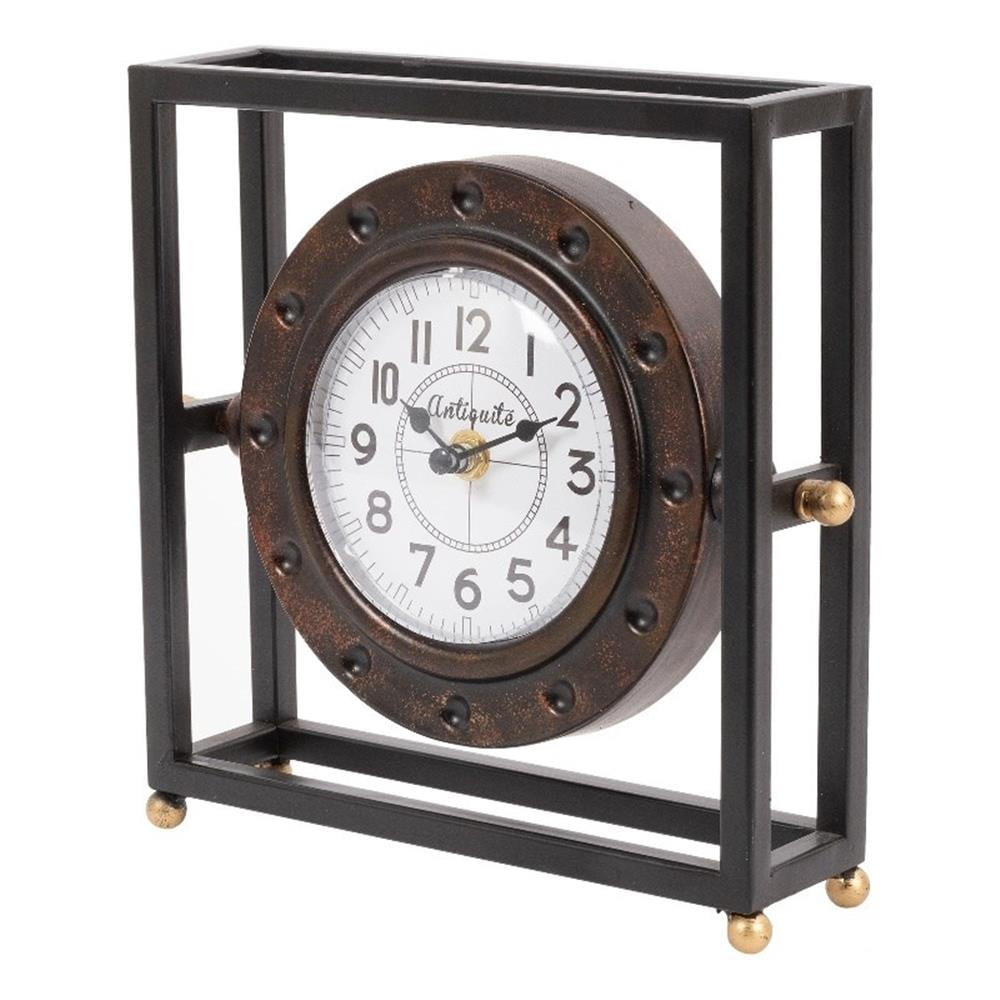 Kiera Grace 9" Black and Bronze Iron Vintage Table Clock