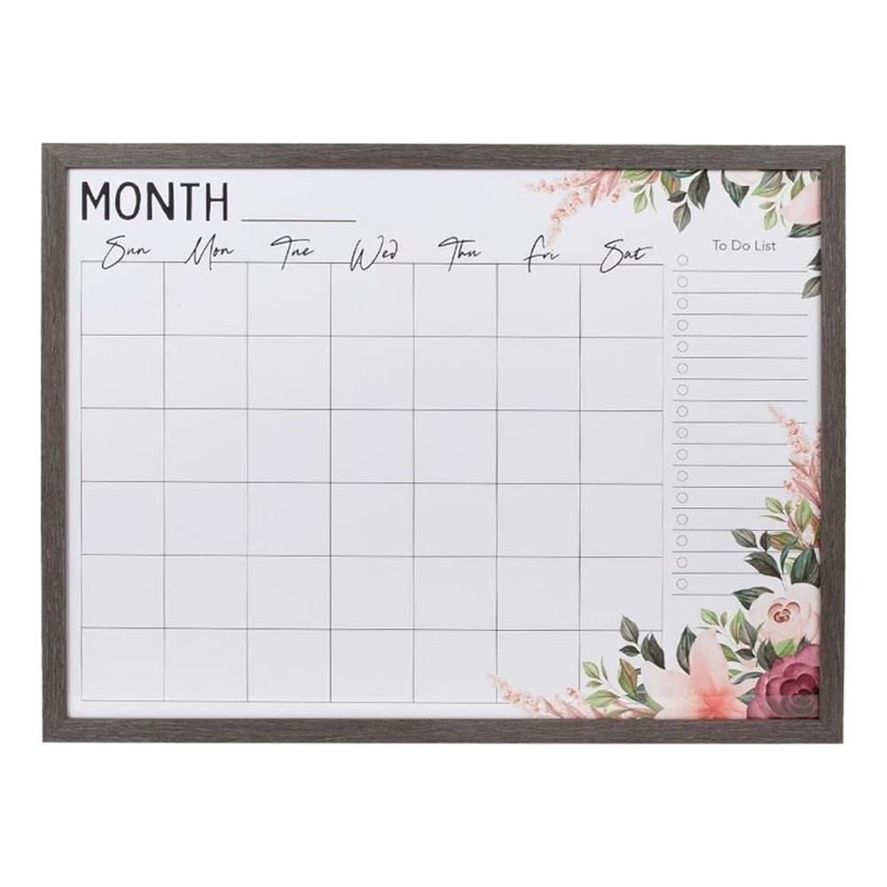 Kiera Grace Glass Dry Erase Whiteboard Calendar With Gray Wood Effect Frame