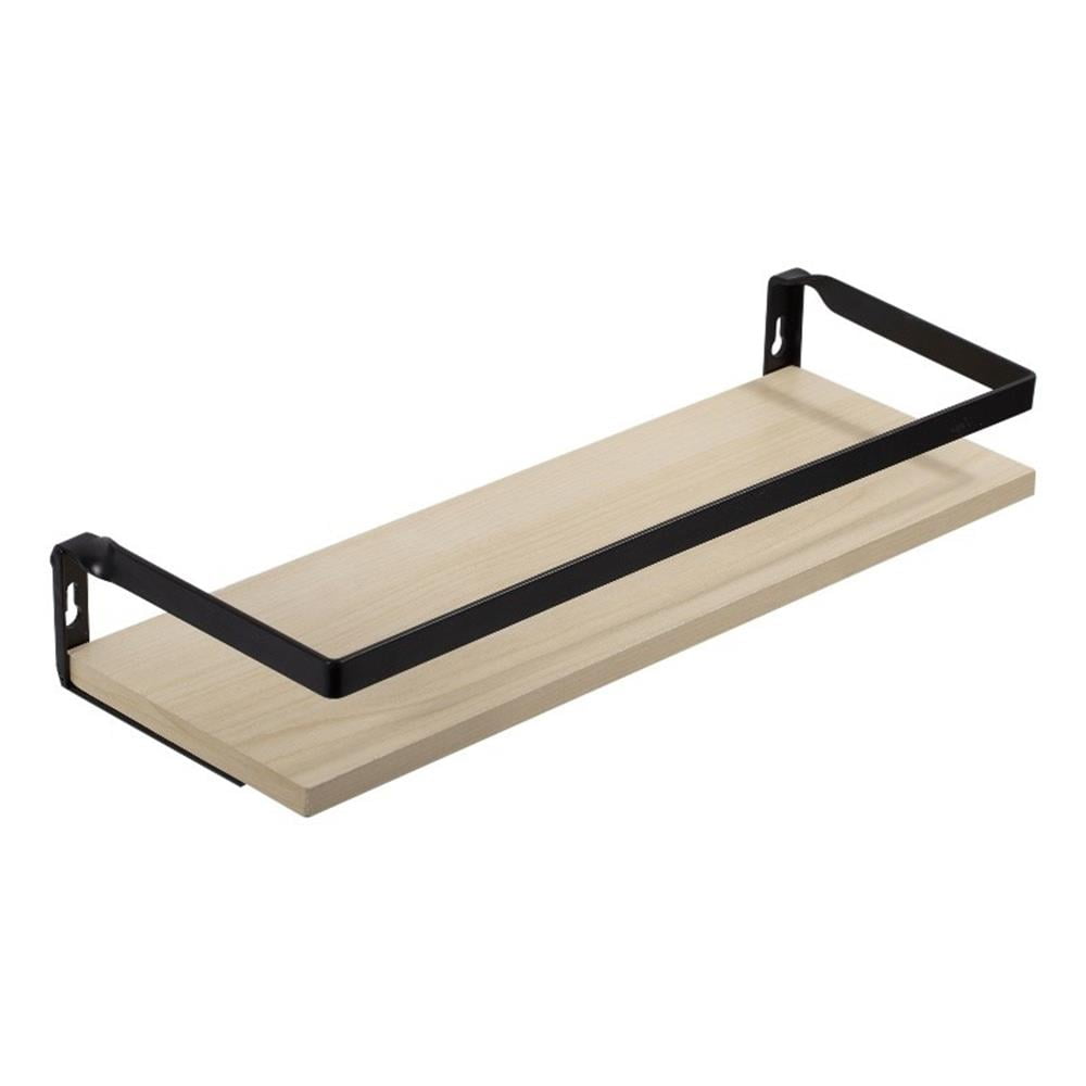 Kells 16" Beige Oak Floating Shelf with Black Metal Bracket