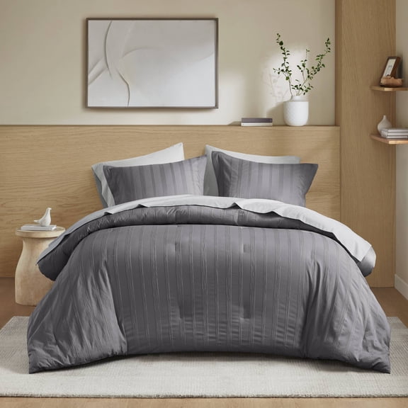 Kieran Striped Reversible Pintuck Pleated Comforter Set