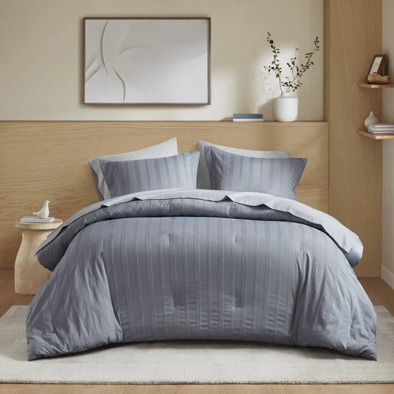 Kieran Striped Reversible Pintuck Pleated Comforter Set
