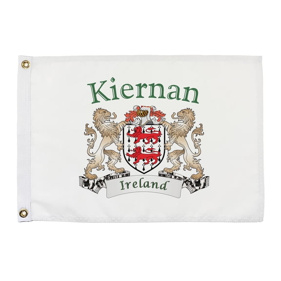 Kiernan Irish Coat of Arms Small White Flag - 16"x10.5" inches