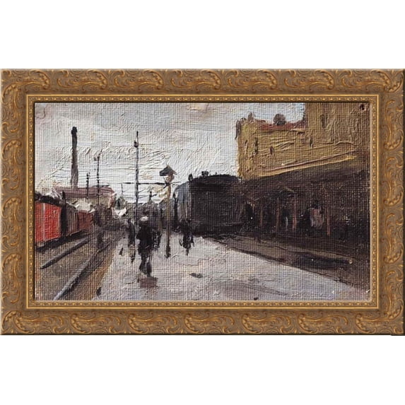 Kiev Station 24x18 Gold Ornate Wood Framed Canvas Art by Pymonenko, Mykola
