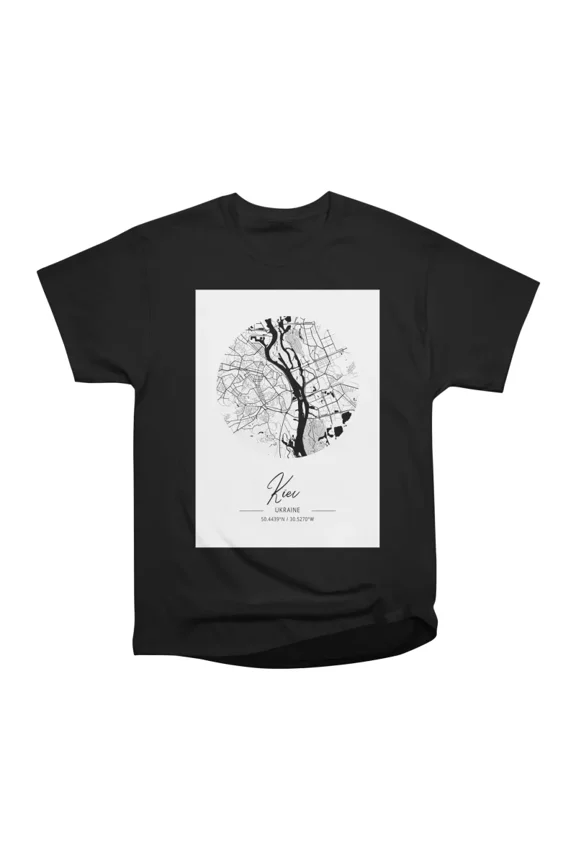Kiev Ukraine Black Water City Map T-Shirt Tee Gift For Him Merch For Her Apparel For Frien