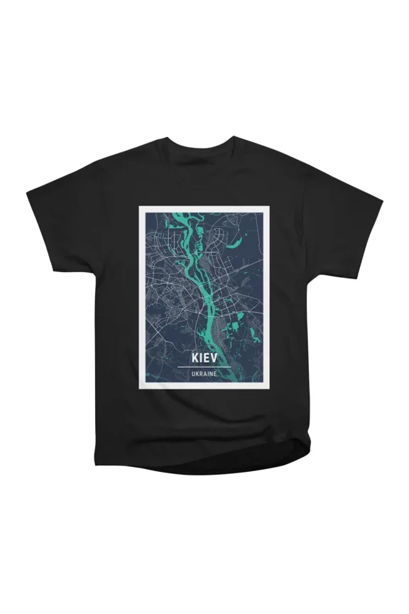 Kiev Ukraine Blue Dark City Map T-Shirt Tee Gift For Him Merch For Her Apparel For Friend