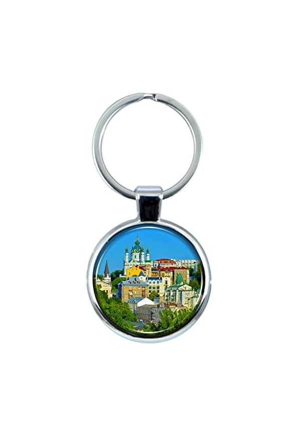 Kiev Ukraine Keychain with Epoxy Dome and Metal Keyring
