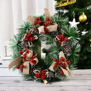 Kiewfjdk 24 inch Christmas Garland Wreaths with Pine Cones,Plaid Bows,Red Berry Xmas Wreaths