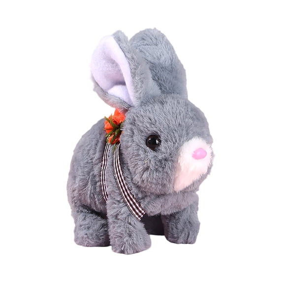 Kiewfjdk 6.7" Simulated Electric Easter Bunny Plush Toy Gray, Interactive Stuffed Rabbit That Walks, Barks, Wags Ears & Lights Up, Soft Cuddly Plush Doll, Perfect Easter Basket Stuffer, Kids Gift