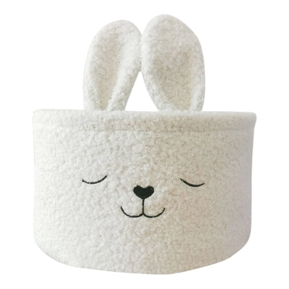 Kiewfjdk Bunny Plush Storage Basket, White Easter Basket, Cute Easter Rabbit Toy Organizer, Soft Teddy Felt Bin for Kids Nursery, Collapsible Bin for Toys, Blankets, Easter Egg Hunts